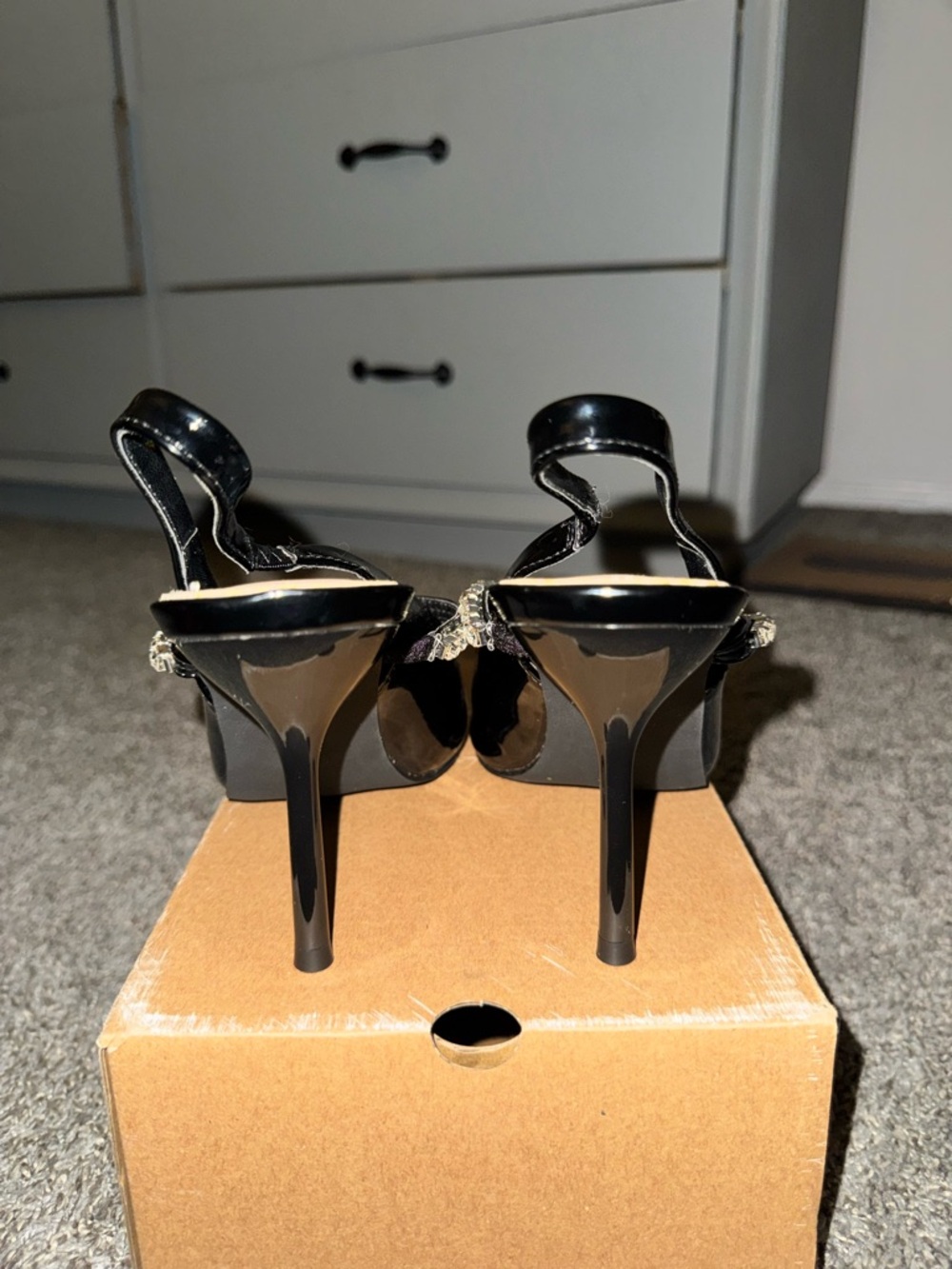 Black Patent Pointed leather Heels with Rhinestone Strap - Picture 4 of 4